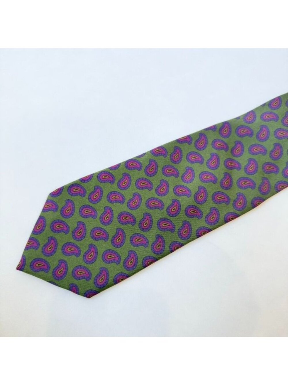 Ralph Lauren Made In Italy Paisley Silk Neck Tie Green Purple